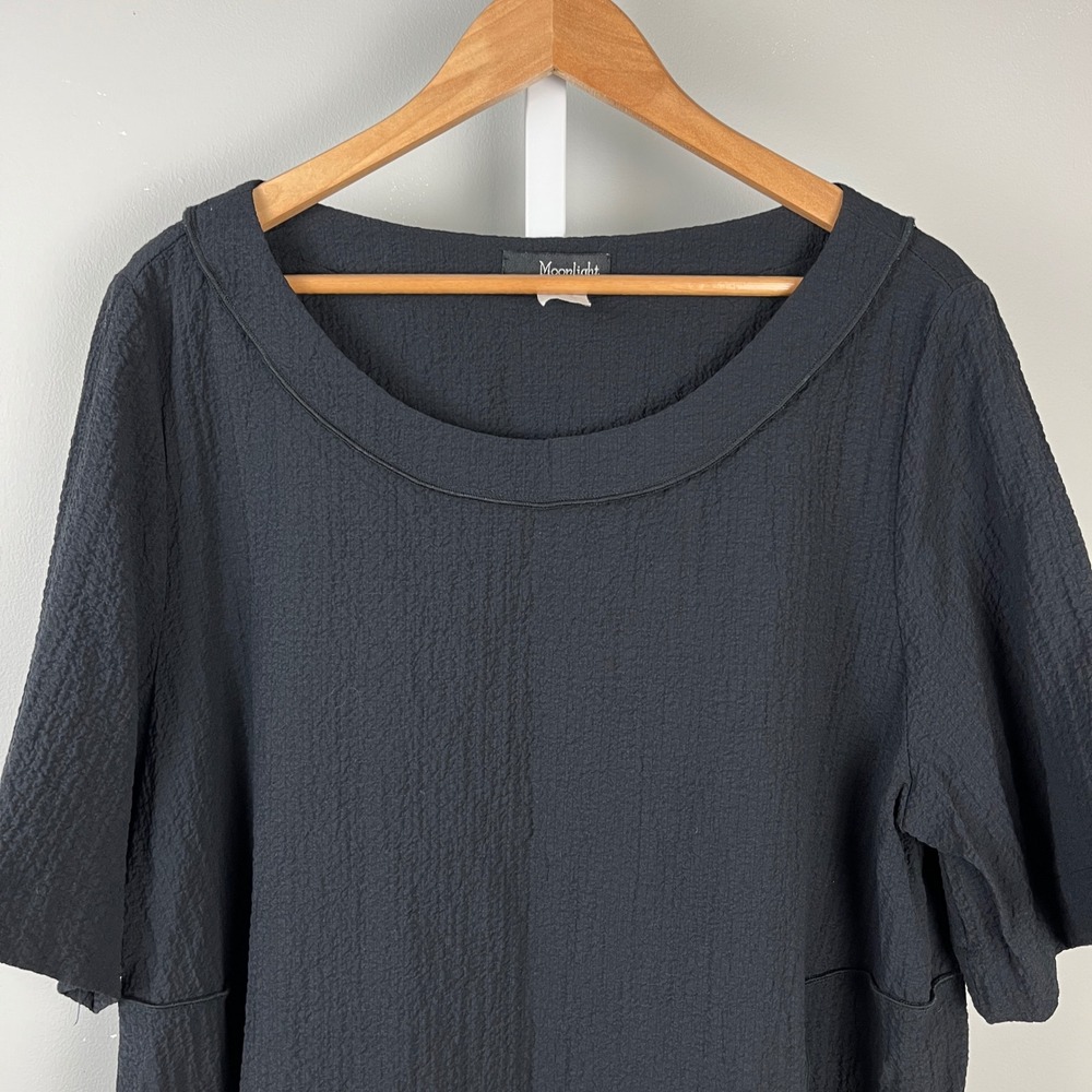 Moonlight‎ Textured Tunic Top Short Sleeve Oversized Lagenlook Black Womens XXL